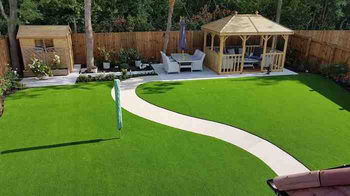 Artificial grass installed in backyard entertaining area in Perth