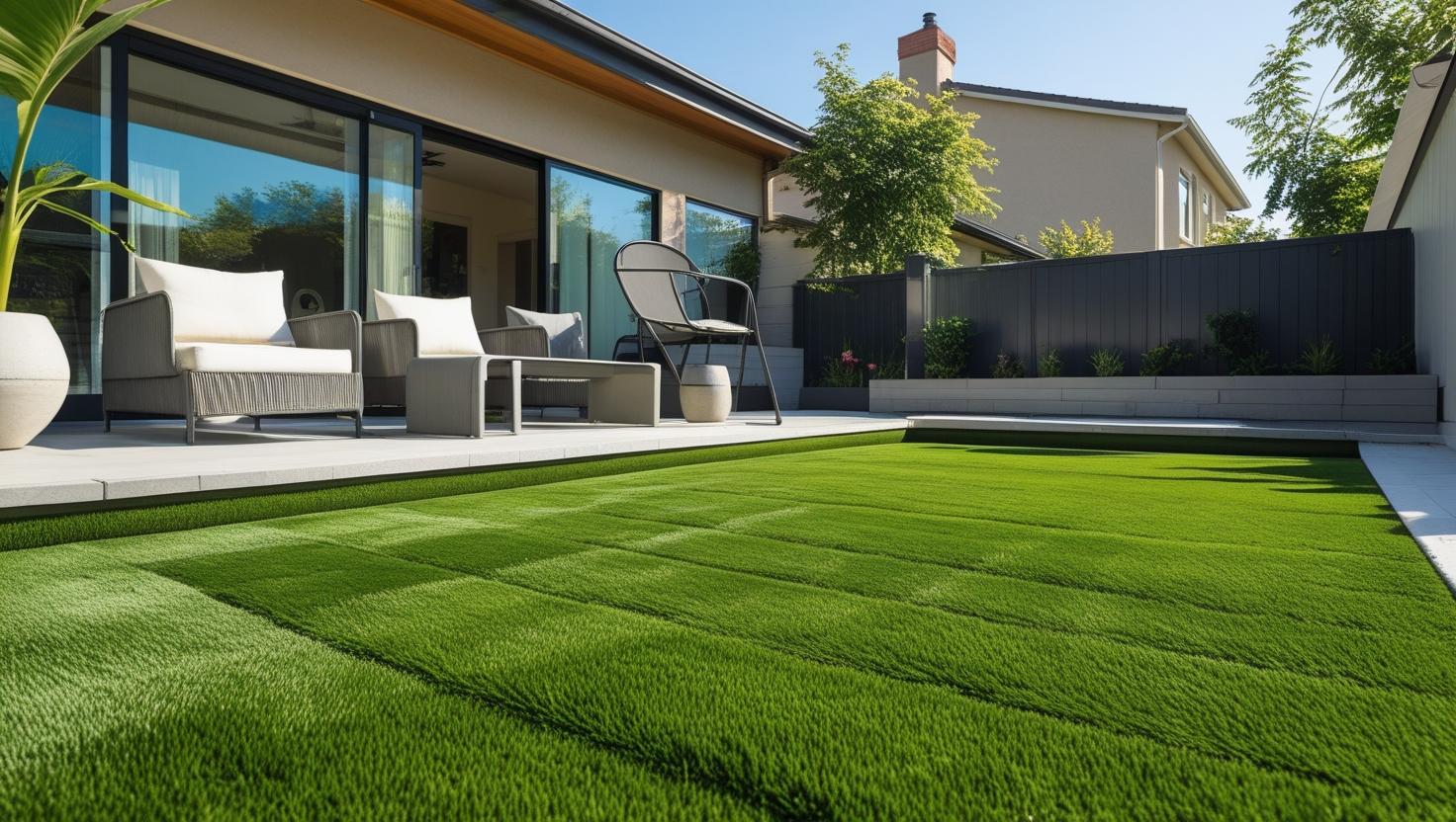 “Beautiful backyard with freshly installed Regal Turf 50mm artificial grass, thick lush green surface, garden furniture, modern fence, sunny day, clean and premium appearance, ultra-realistic.” (2)
