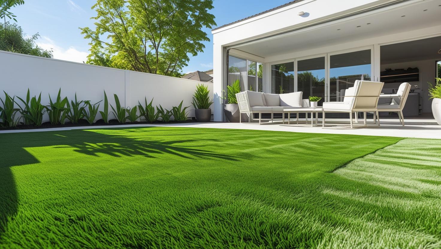 “Beautiful backyard with freshly installed Regal Turf 50mm artificial grass, thick lush green surface, garden furniture, modern fence, sunny day, clean and premium appearance, ultra-realistic.” (3)